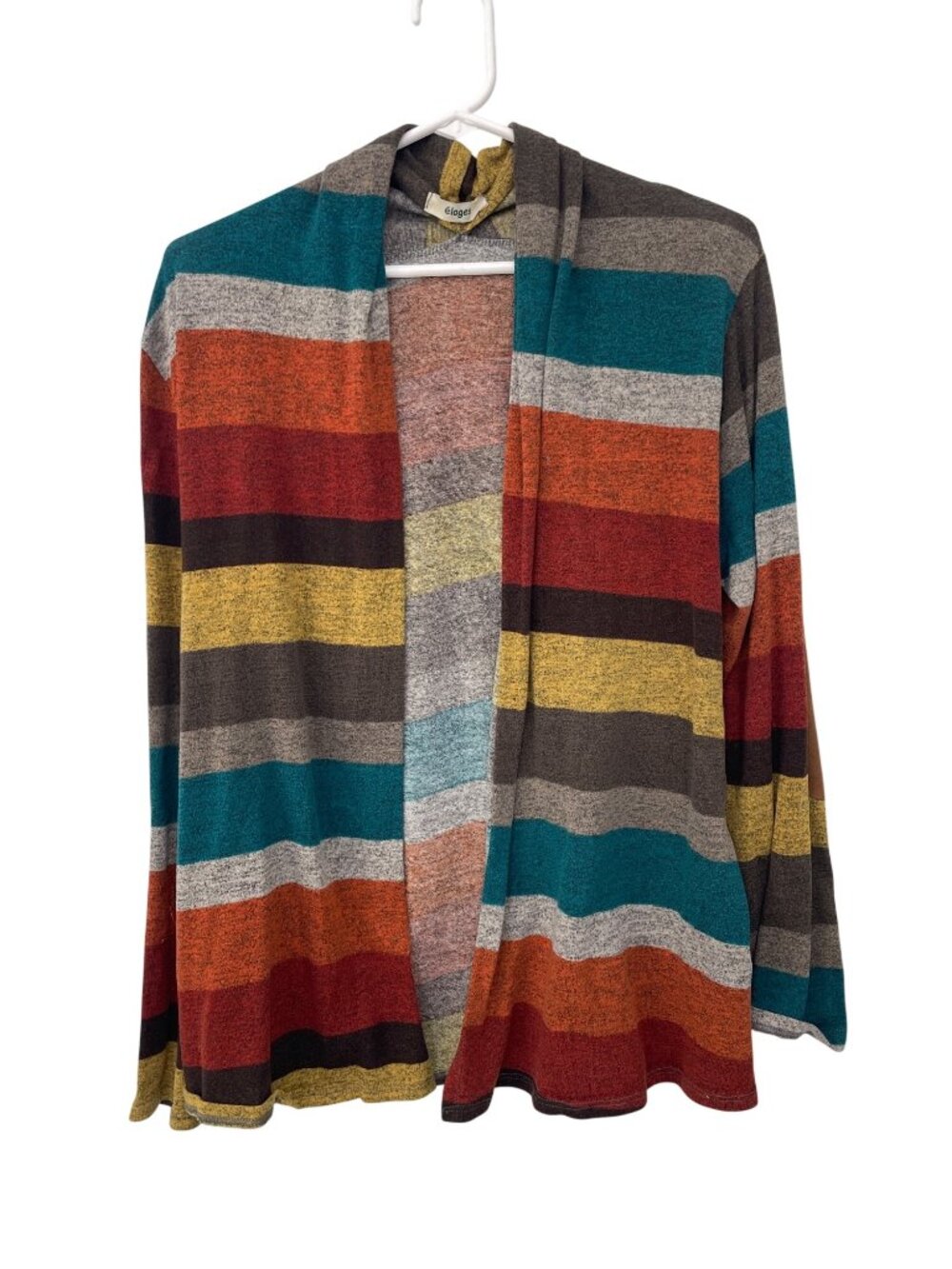 Éloges Cardigan Sweater XL Elbow Patch Open Front Long Sleeve Multicolor Stripes - Picture 2 of 7
